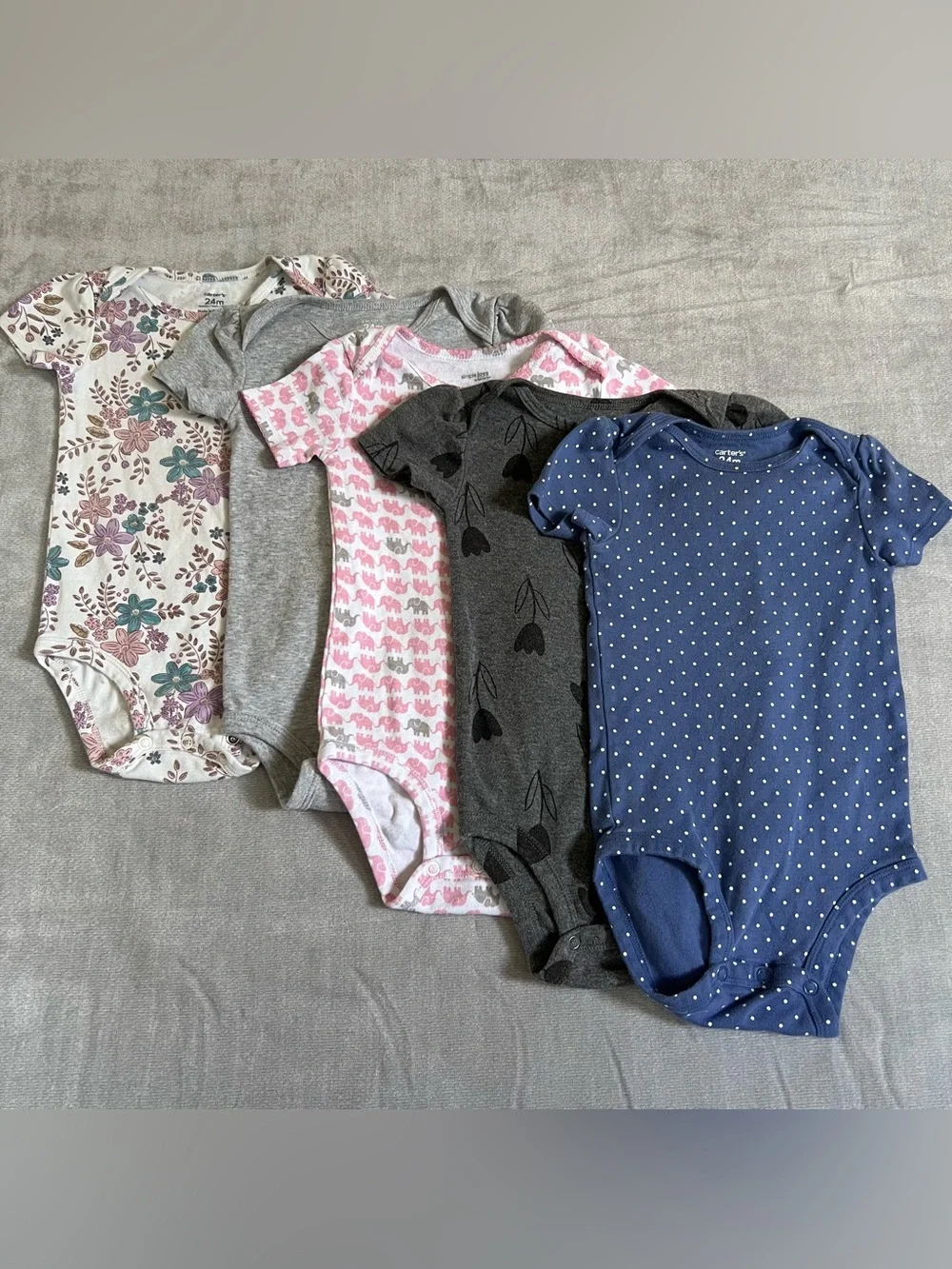 Carter's Girls Variety Mixed Print Short-Sleeve Onsies Set 24 Months